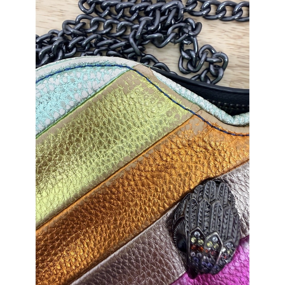Kurt Geiger London Rainbow Heart Bag Kensington Metallic Leather Crossbody #25 - Picture 7 of 9